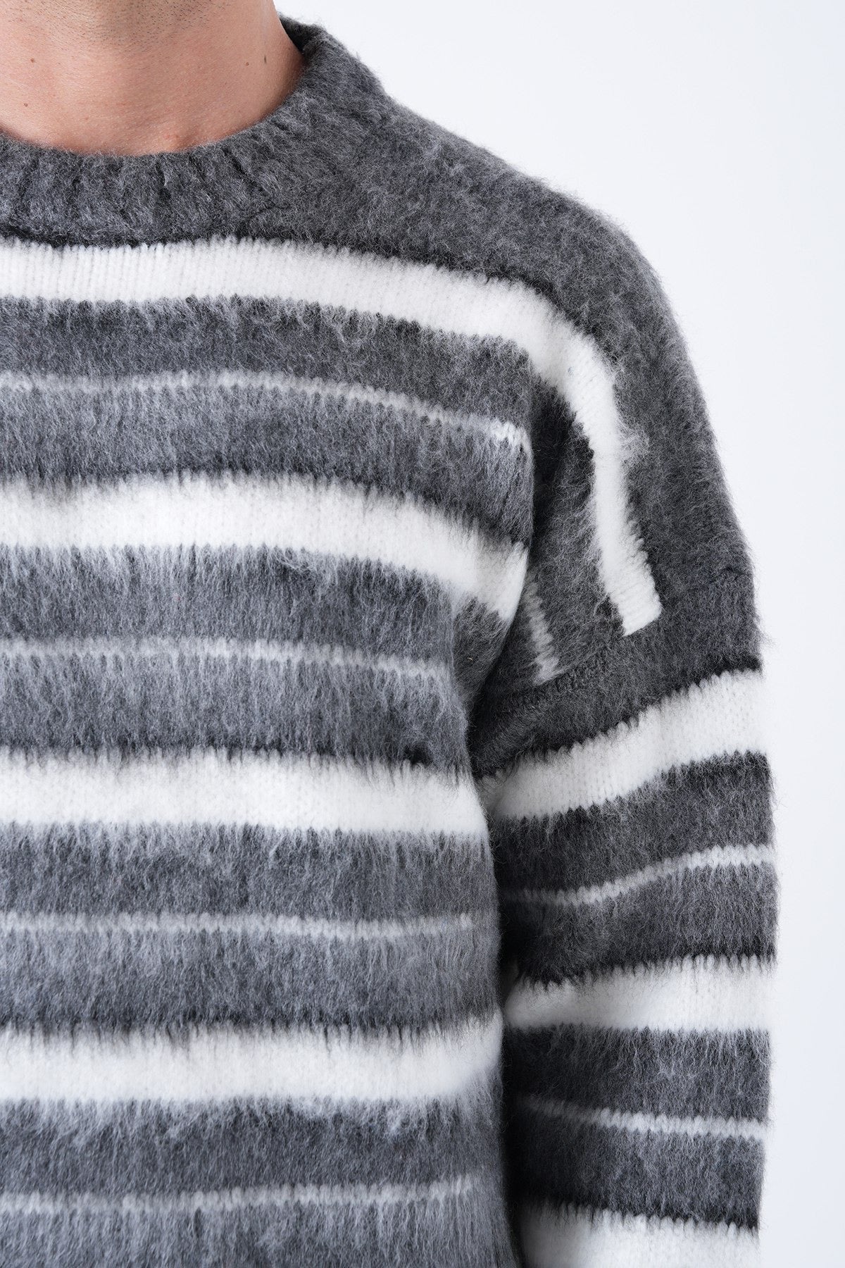 Striped Fuzzy Knit Sweater – Bold Comfort with Modern Edge