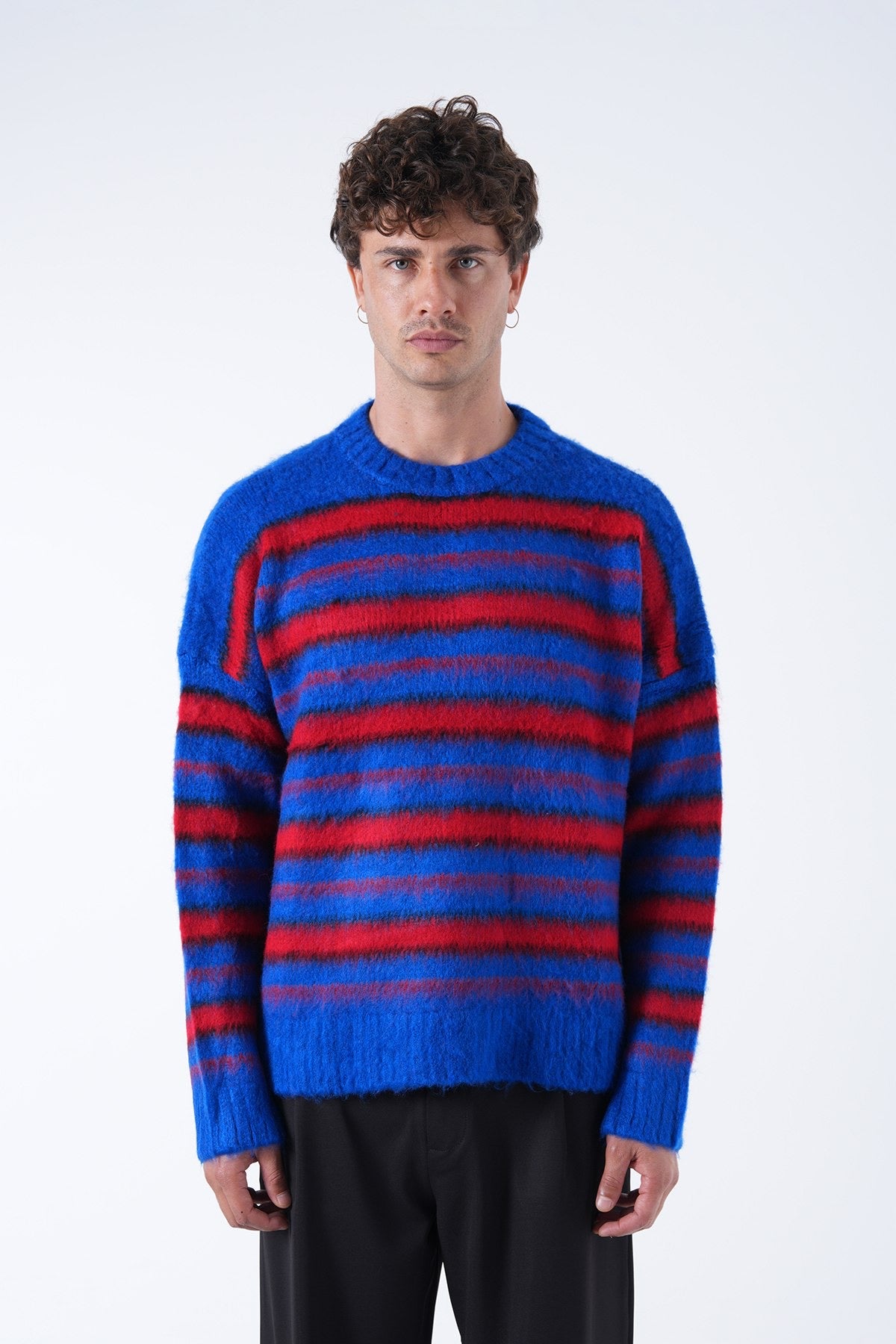 Striped Fuzzy Knit Sweater – Bold Comfort with Modern Edge
