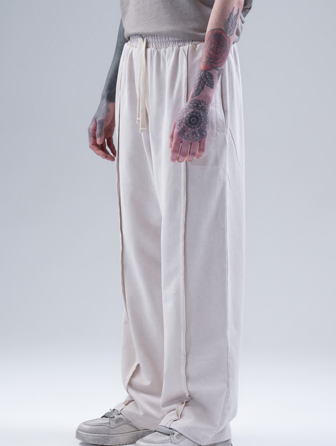 Men's Beige Sweatpants with Drawstring Waist