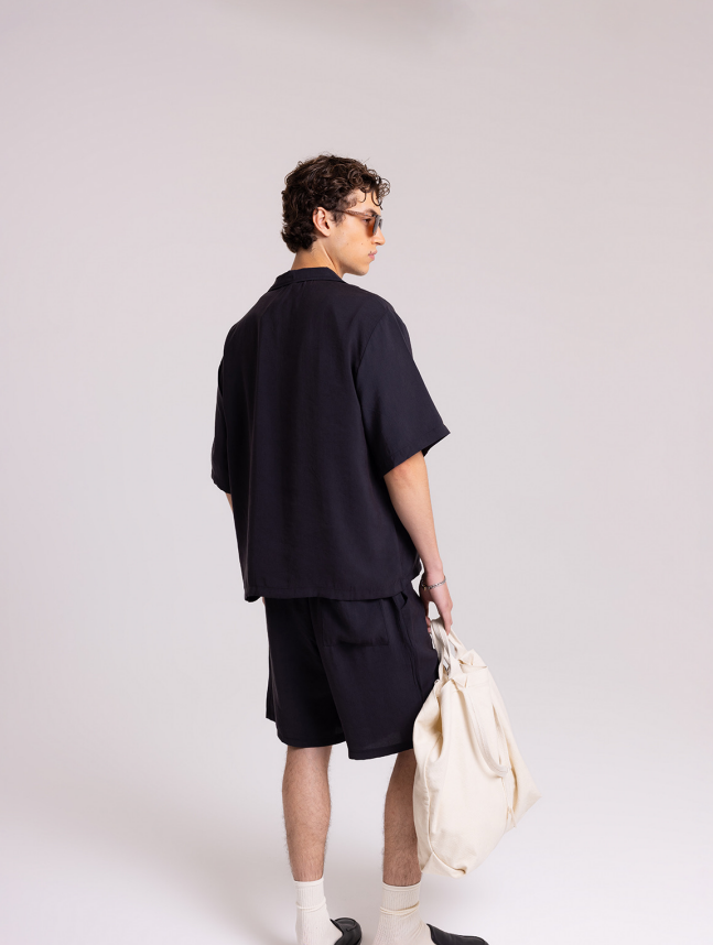 Men's Navy Short Set with Button-Up Shirt