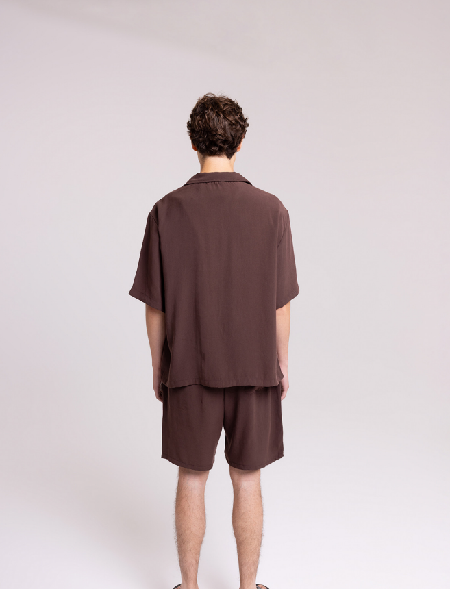 Men's Brown Camp Collar Shirt & Shorts Set