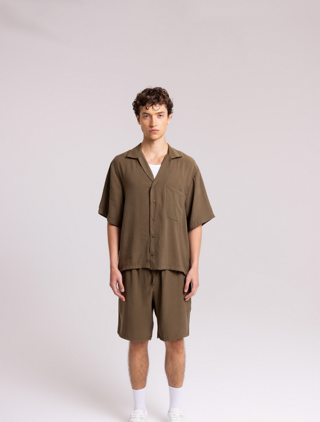 Men's Relaxed Fit Shirt & Shorts Set – Olive