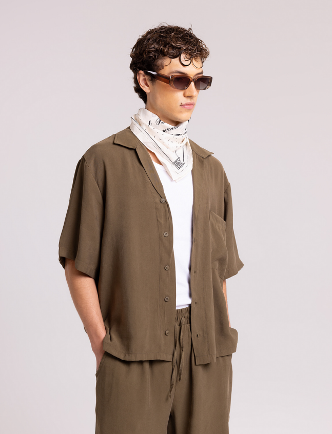 Men's Relaxed Fit Shirt & Shorts Set – Olive