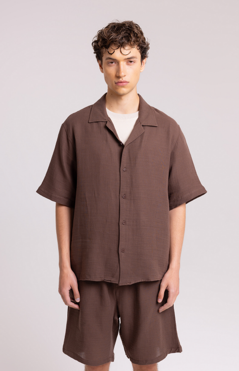 Men's Brown Shirt & Shorts Set – Relaxed Fit Outfit