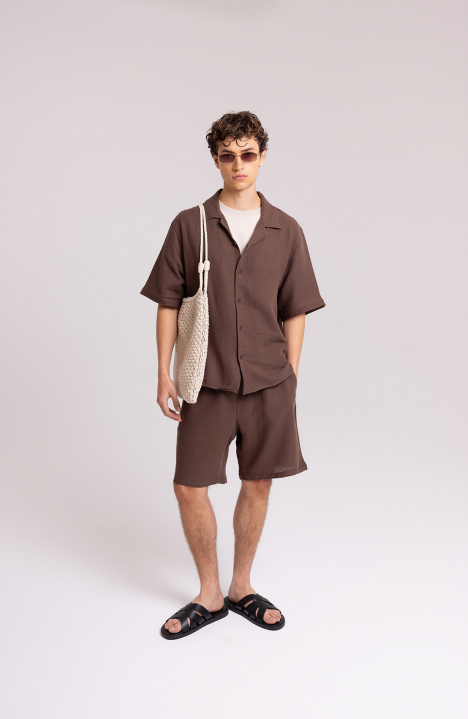 Men's Brown Shirt & Shorts Set – Relaxed Fit Outfit