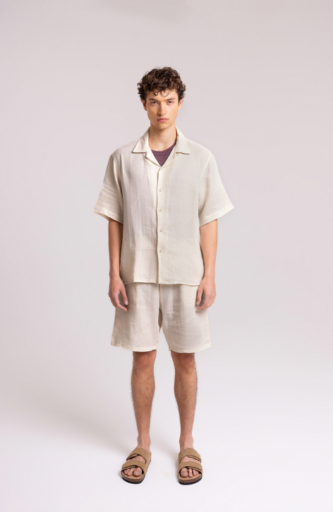 Men's Cream Shirt & Shorts Set – Relaxed Fit Summer