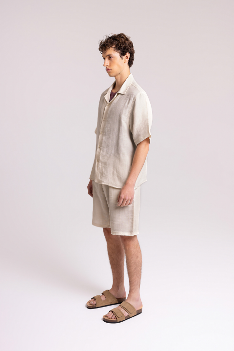 Men's Cream Shirt & Shorts Set – Relaxed Fit Summer