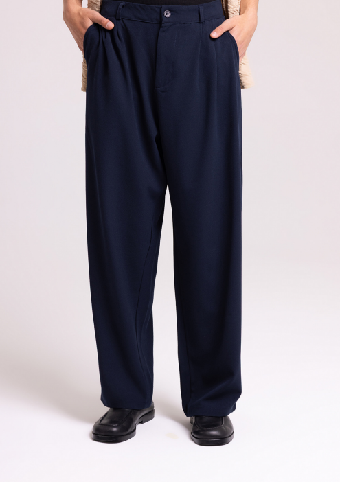 Men's Navy Wide-Leg Trousers – Relaxed Tailored Fit