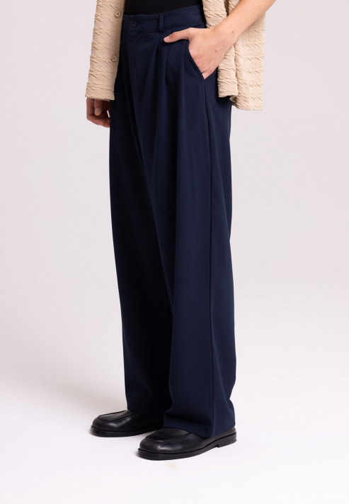Men's Navy Wide-Leg Trousers – Relaxed Tailored Fit