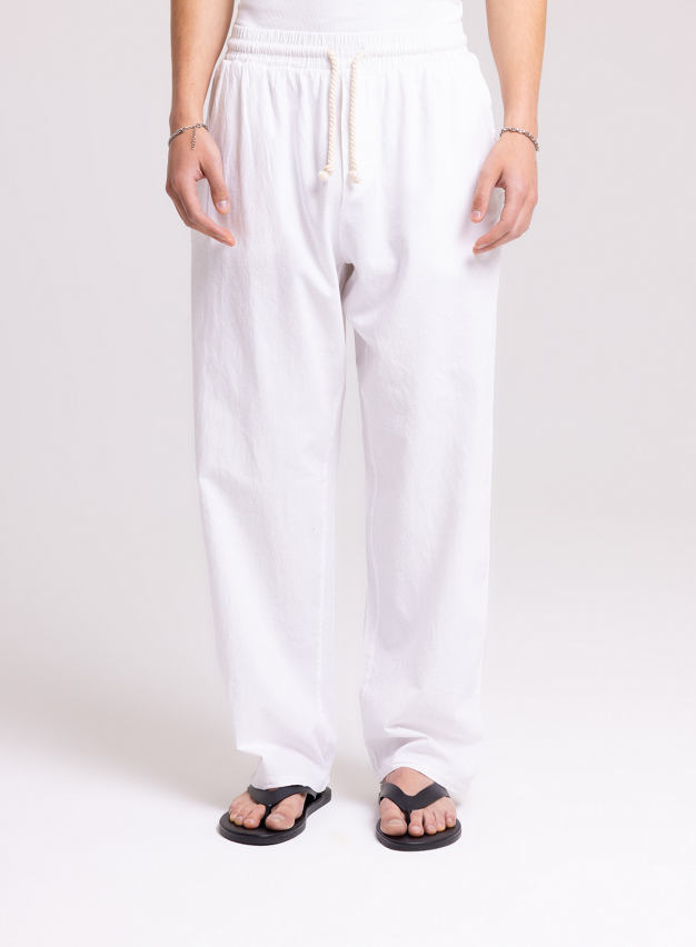 Men's White Drawstring Trousers – Relaxed Summer Fit