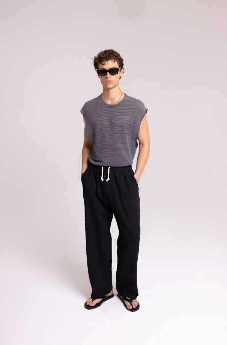 Men's Black Drawstring Pants – Relaxed Beach Fit