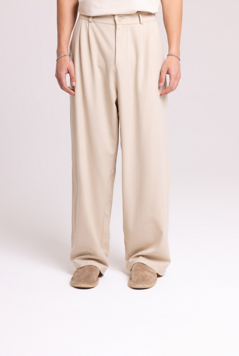 Men's Beige Wide-Leg Trousers – Relaxed Tailored Fit