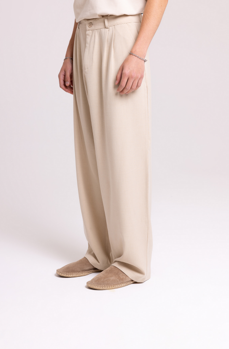 Men's Beige Wide-Leg Trousers – Relaxed Tailored Fit