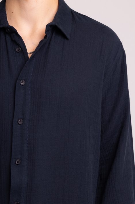 Navy Textured Long Sleeve Shirt for Men