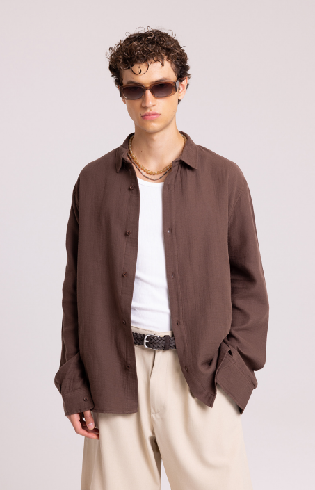 Relaxed Fit Long Sleeve Shirt – Mocha Brown Cotton