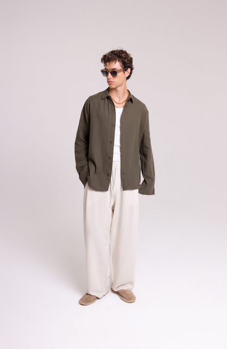 Men's Olive Textured Long Sleeve Casual Shirt