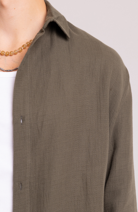 Men's Olive Textured Long Sleeve Casual Shirt