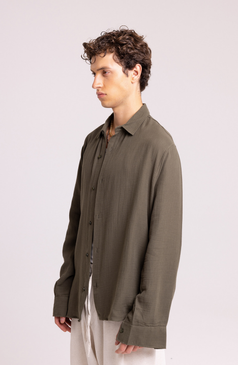 Men's Olive Textured Long Sleeve Casual Shirt
