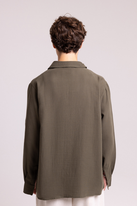 Men's Olive Textured Long Sleeve Casual Shirt