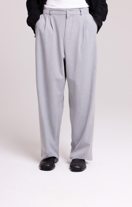 Men’s Light Grey Pleated Relaxed Fit Trousers