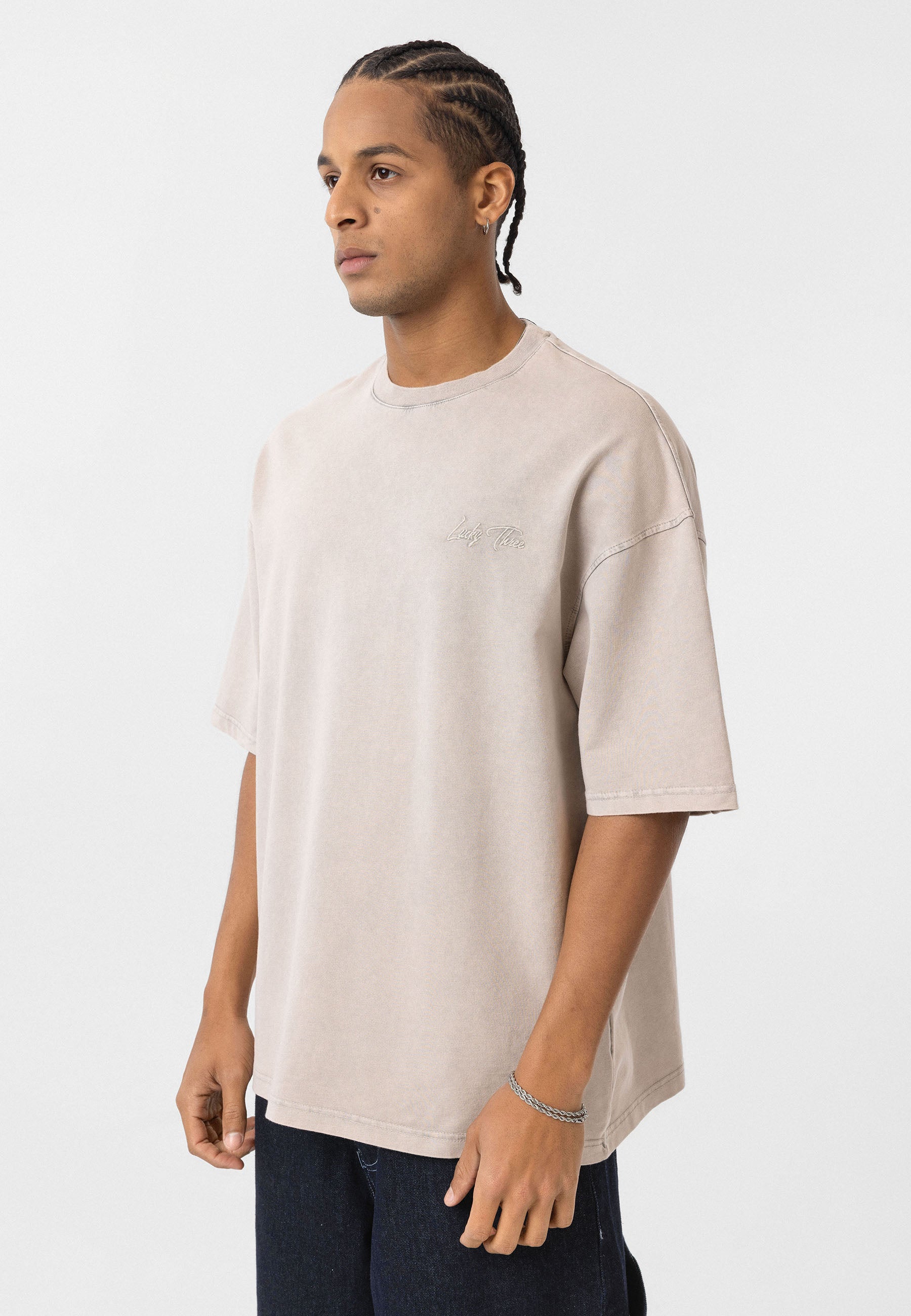 Washed Stone Oversized T-shirts – Soft Neutral Hue with Bold Back Graphic