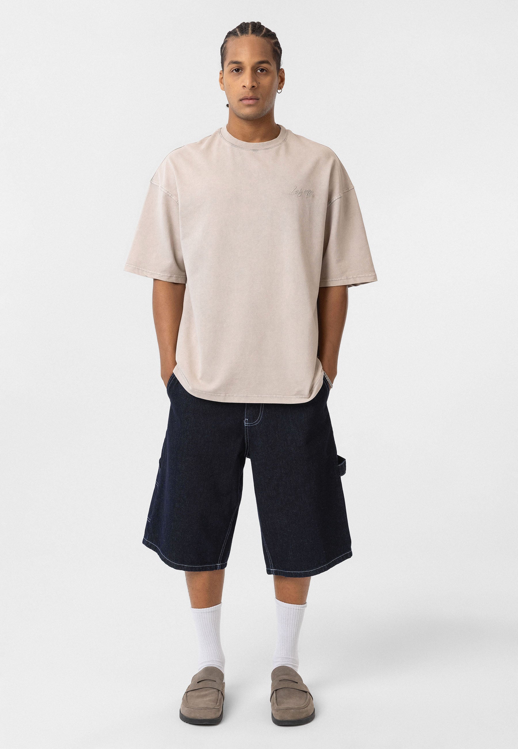 Washed Stone Oversized T-shirts – Soft Neutral Hue with Bold Back Graphic