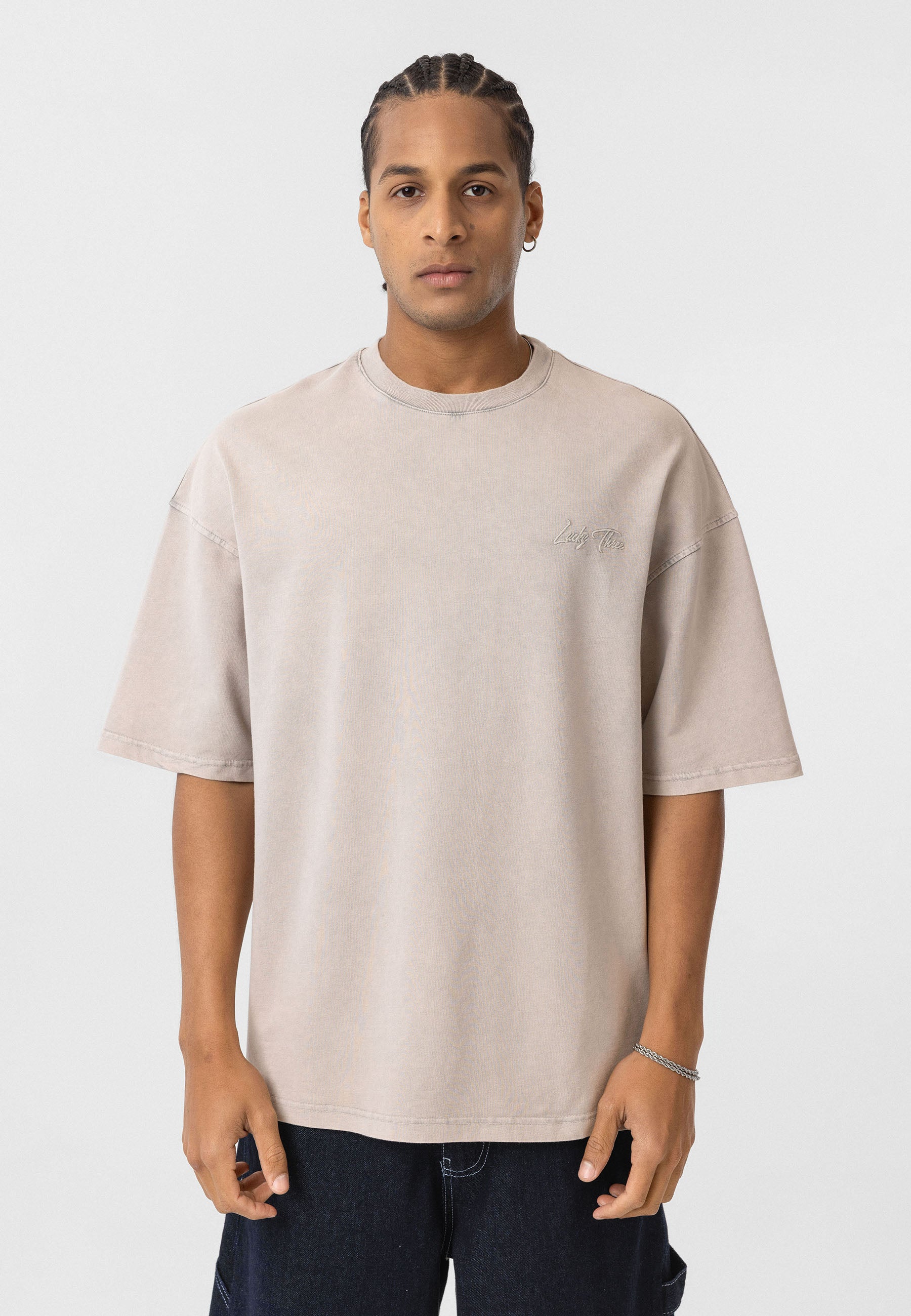Washed Stone Oversized T-shirts – Soft Neutral Hue with Bold Back Graphic