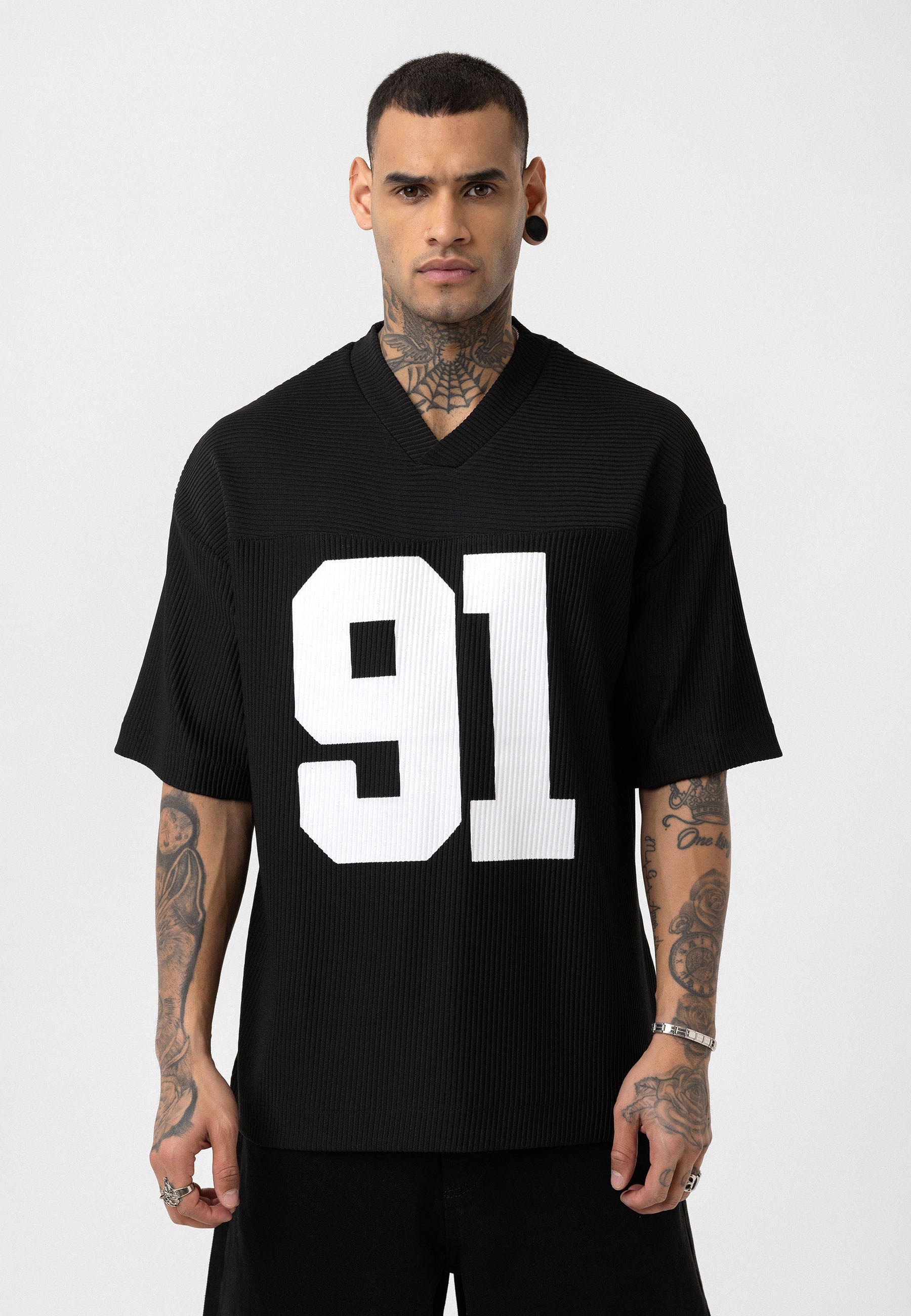 Matte Jet Black Oversized Ottoman-Texture T-shirts – Bold & Relaxed Urban Essential