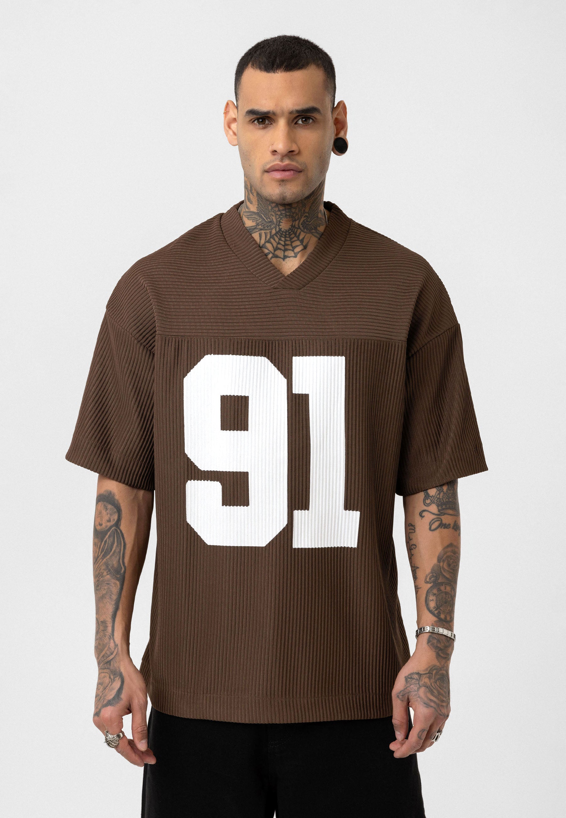 Rich Espresso Brown Oversized Ottoman-Texture T-shirts – Bold & Relaxed Urban Essential