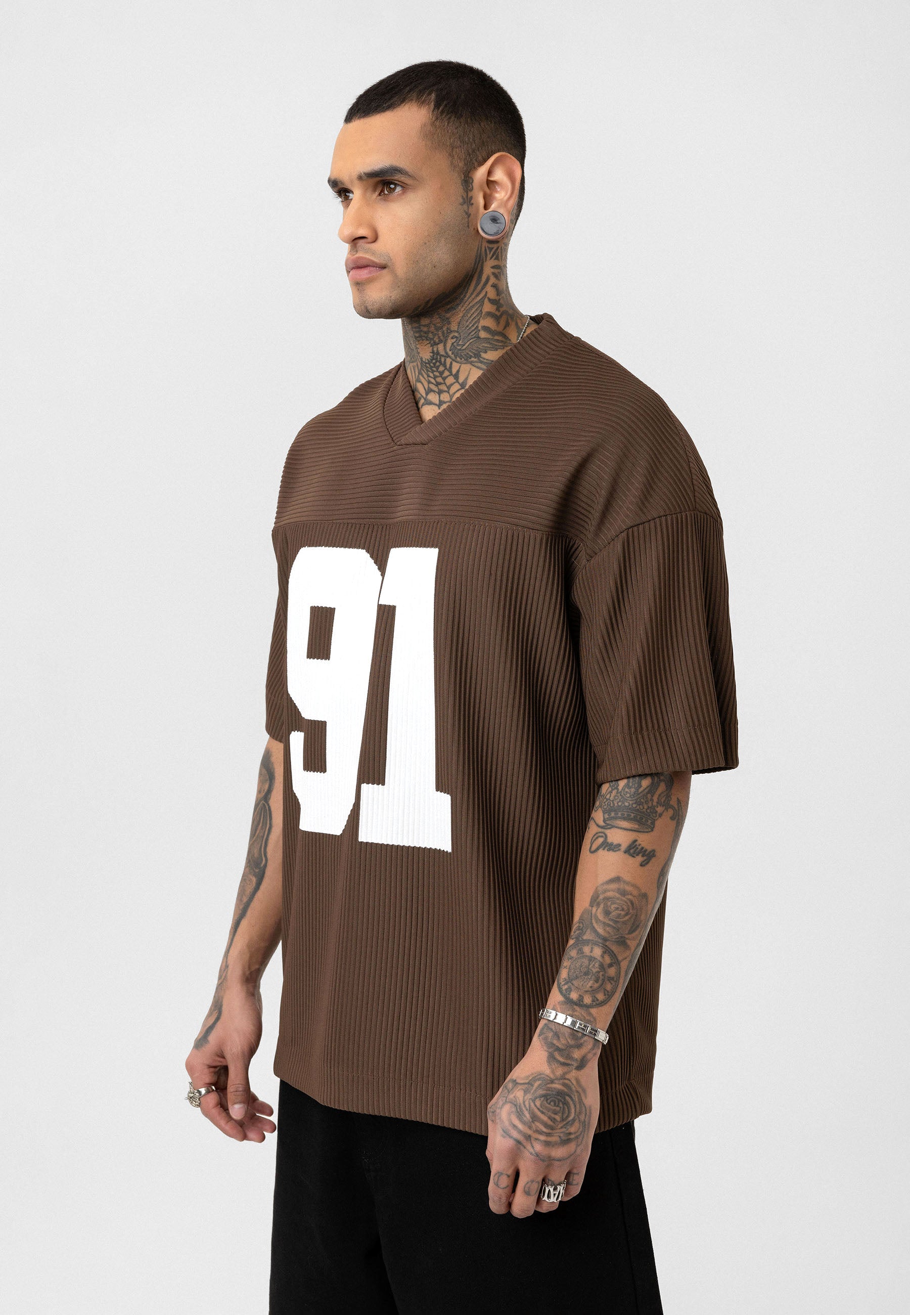 Rich Espresso Brown Oversized Ottoman-Texture T-shirts – Bold & Relaxed Urban Essential