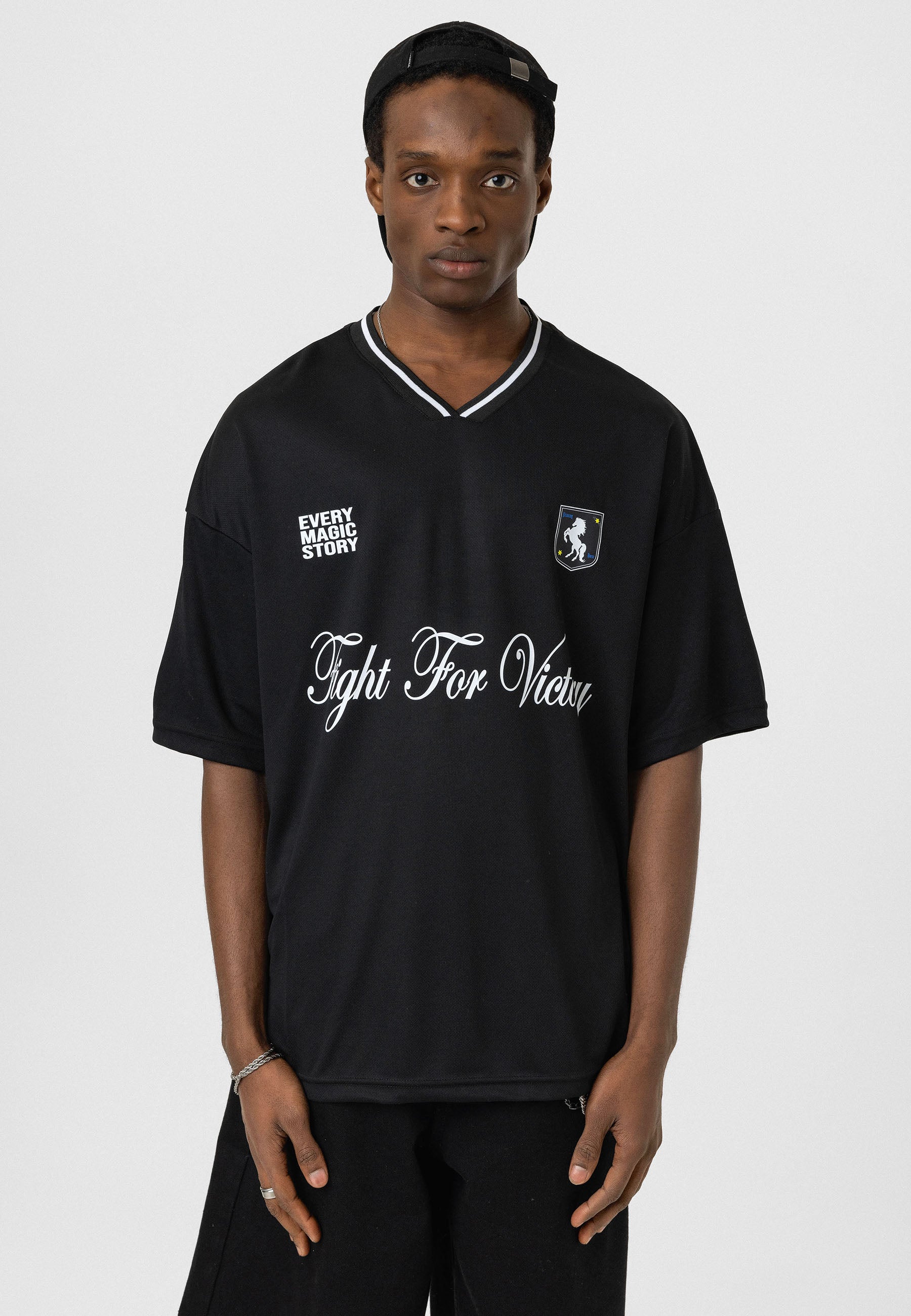 Bold Black Oversized "Fight For Victory" Jersey T-shirts – Sport-Inspired Streetwear