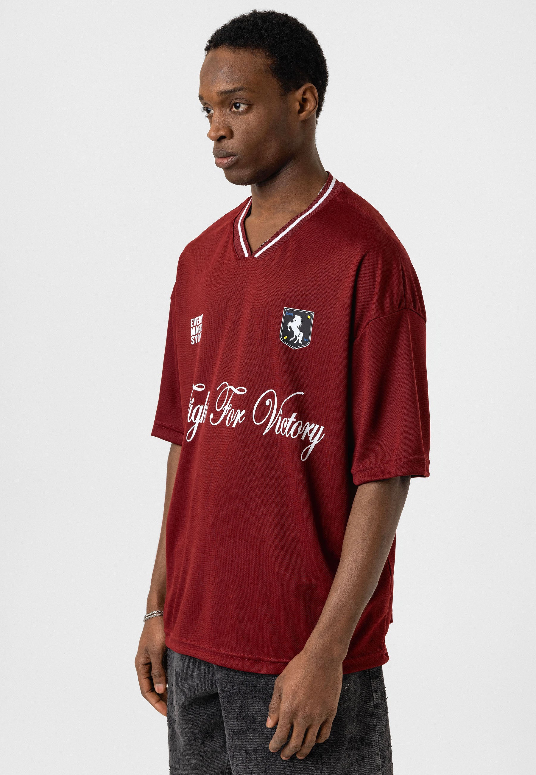 Rich Red Oversized “Fight for Victory” Jersey T-shirts – Sporty Street Edge
