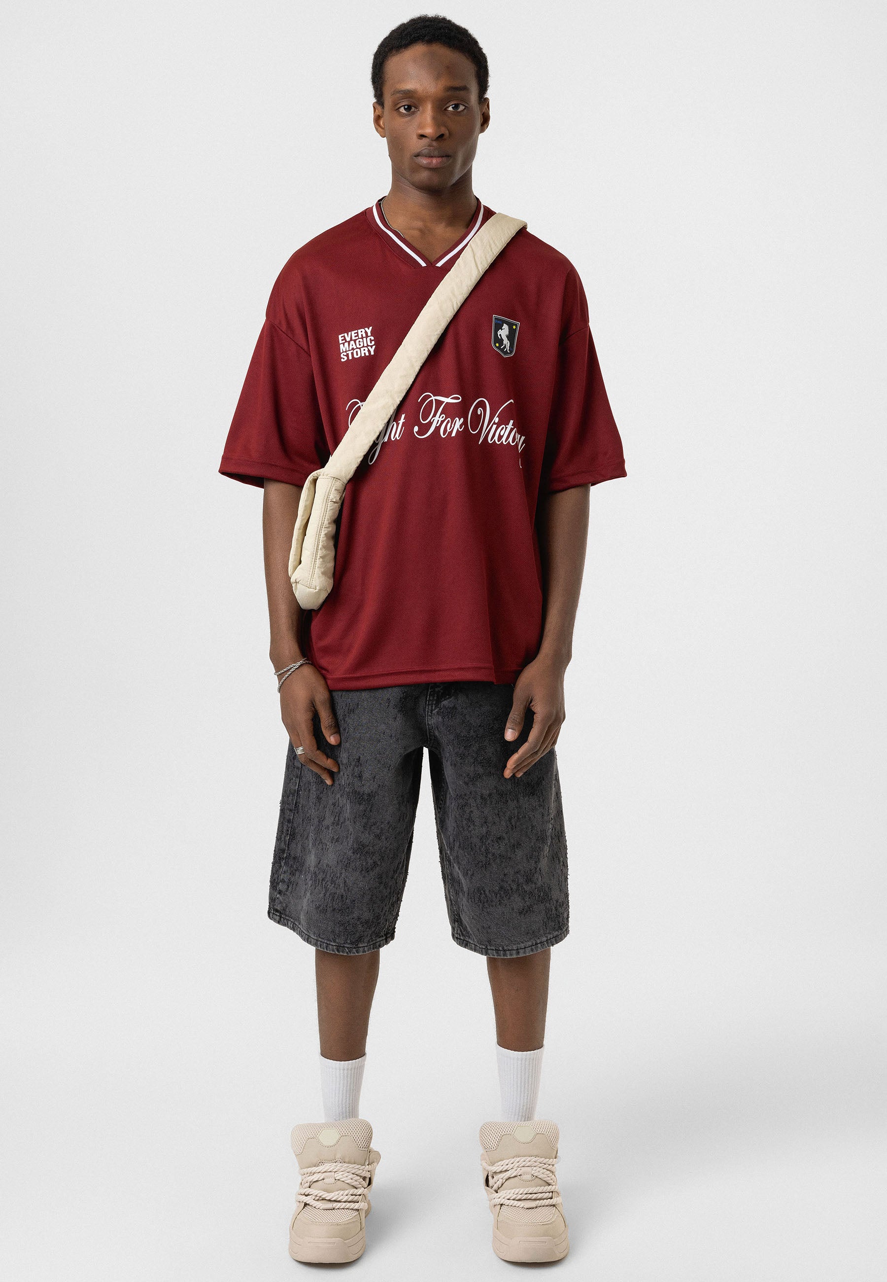 Rich Red Oversized “Fight for Victory” Jersey T-shirts – Sporty Street Edge