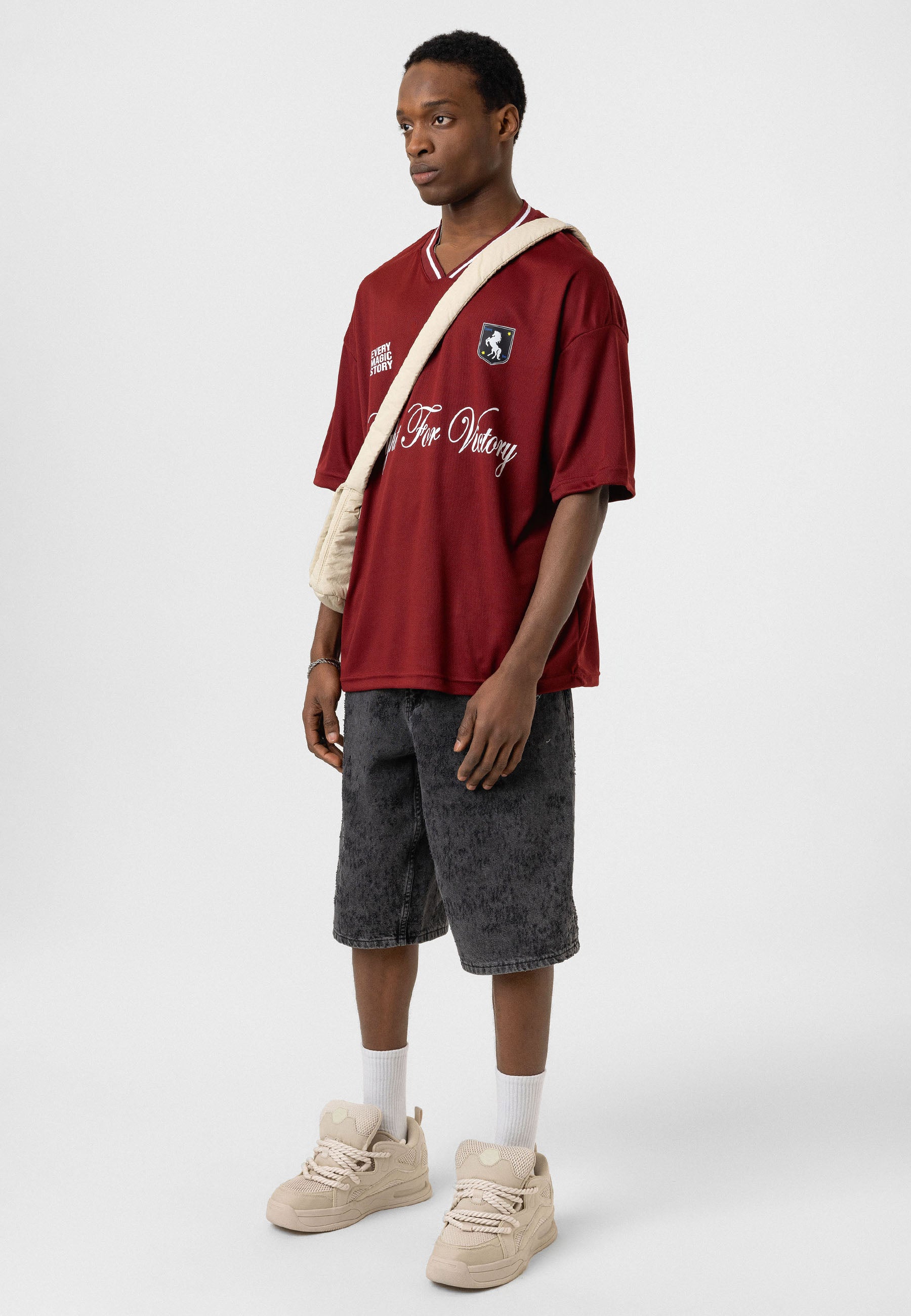 Rich Red Oversized “Fight for Victory” Jersey T-shirts – Sporty Street Edge