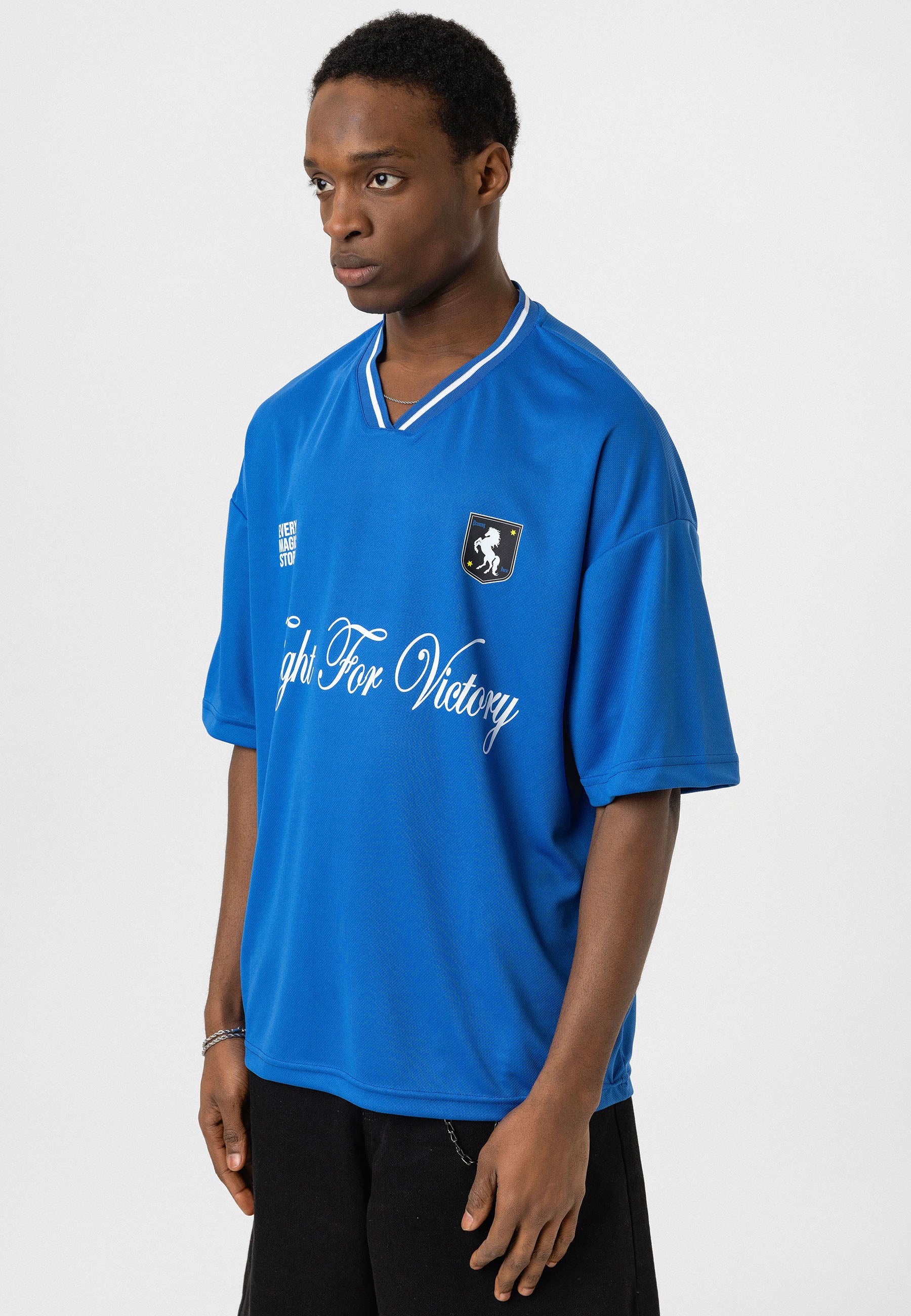 Saks Blue Oversized Jersey T-shirts – Athletic Prints with Relaxed Appeal