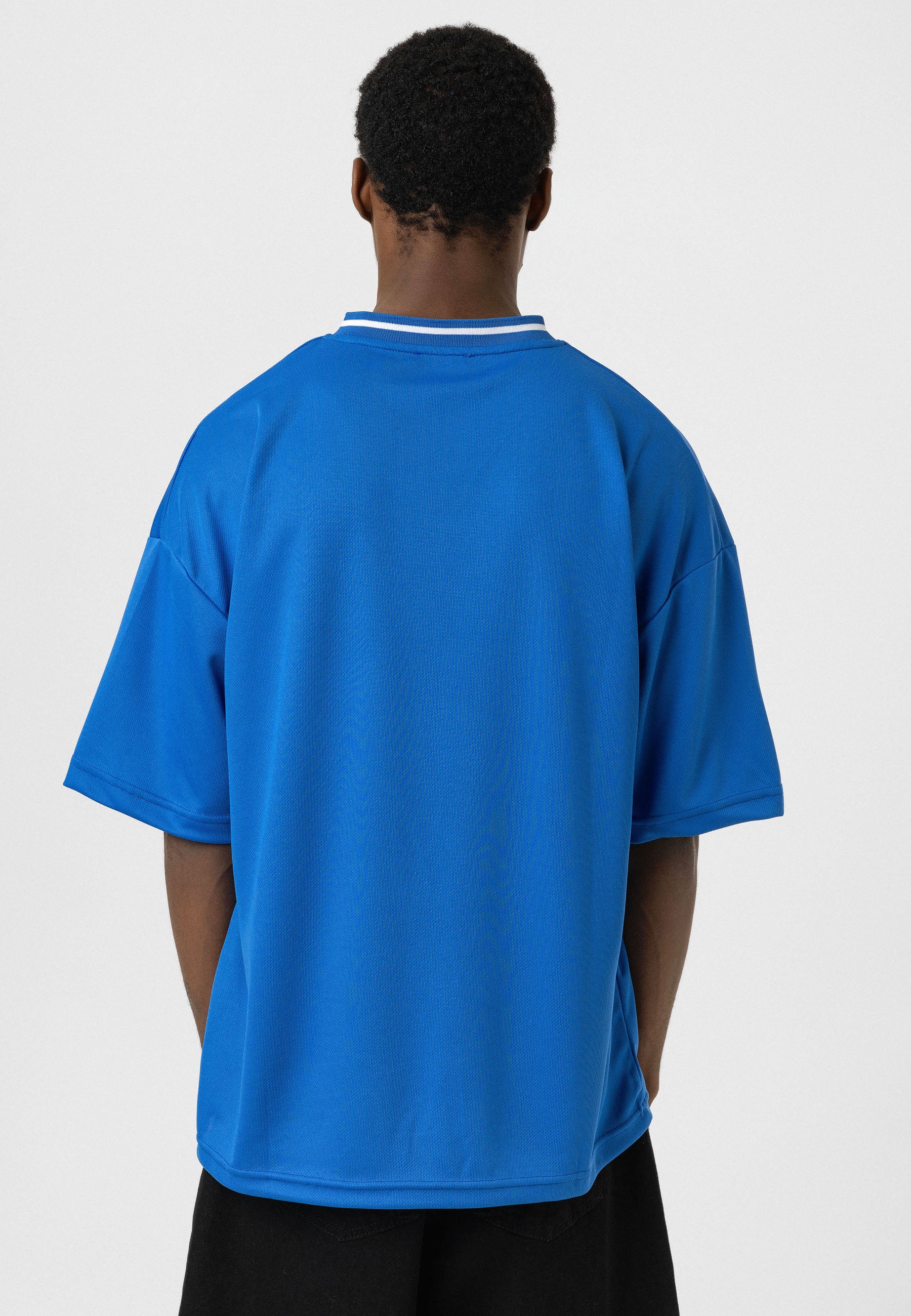 Saks Blue Oversized Jersey T-shirts – Athletic Prints with Relaxed Appeal