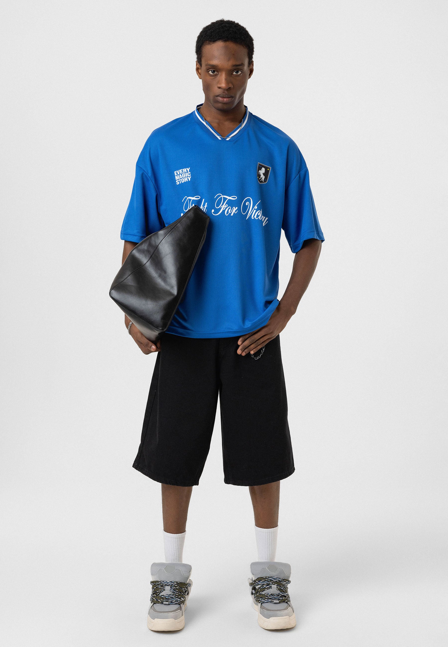 Saks Blue Oversized Jersey T-shirts – Athletic Prints with Relaxed Appeal