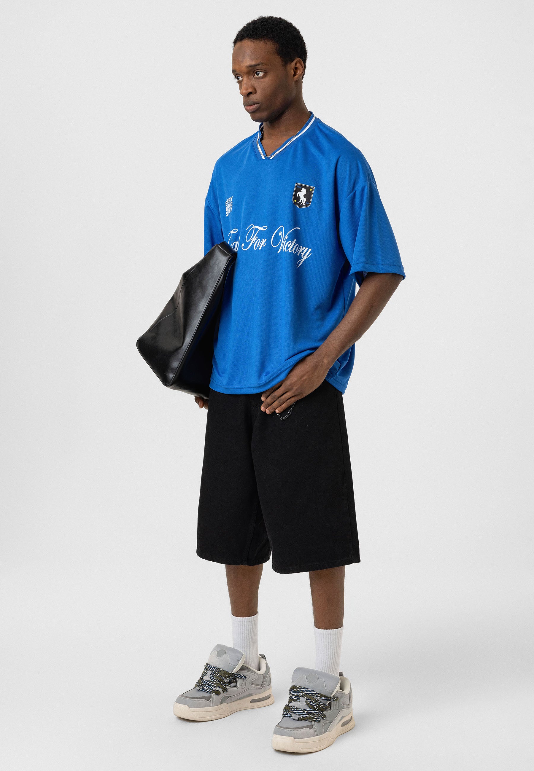 Saks Blue Oversized Jersey T-shirts – Athletic Prints with Relaxed Appeal