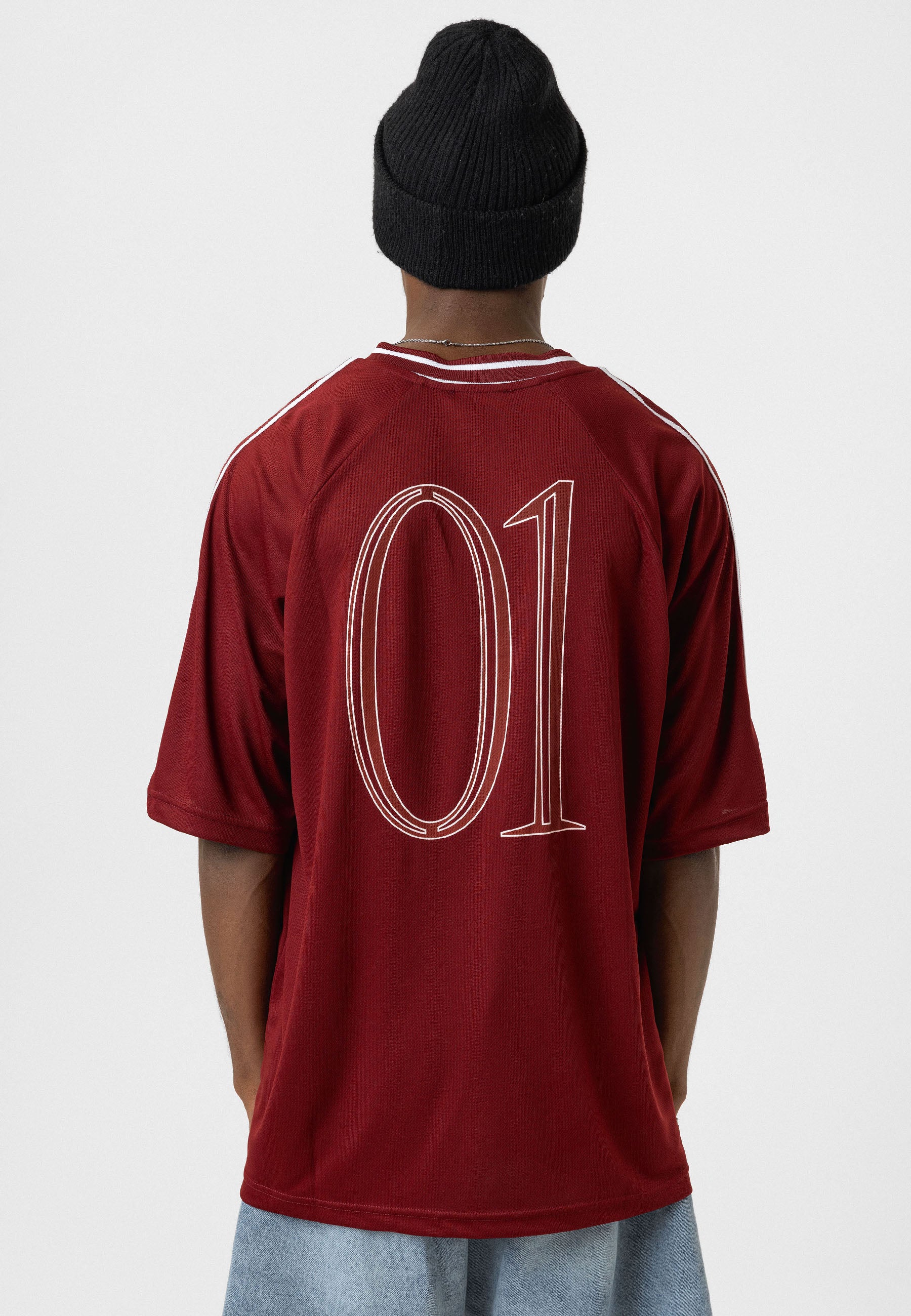 Deep Burgundy Oversized Jersey T-shirts – Sporty Edge with Relaxed Volume