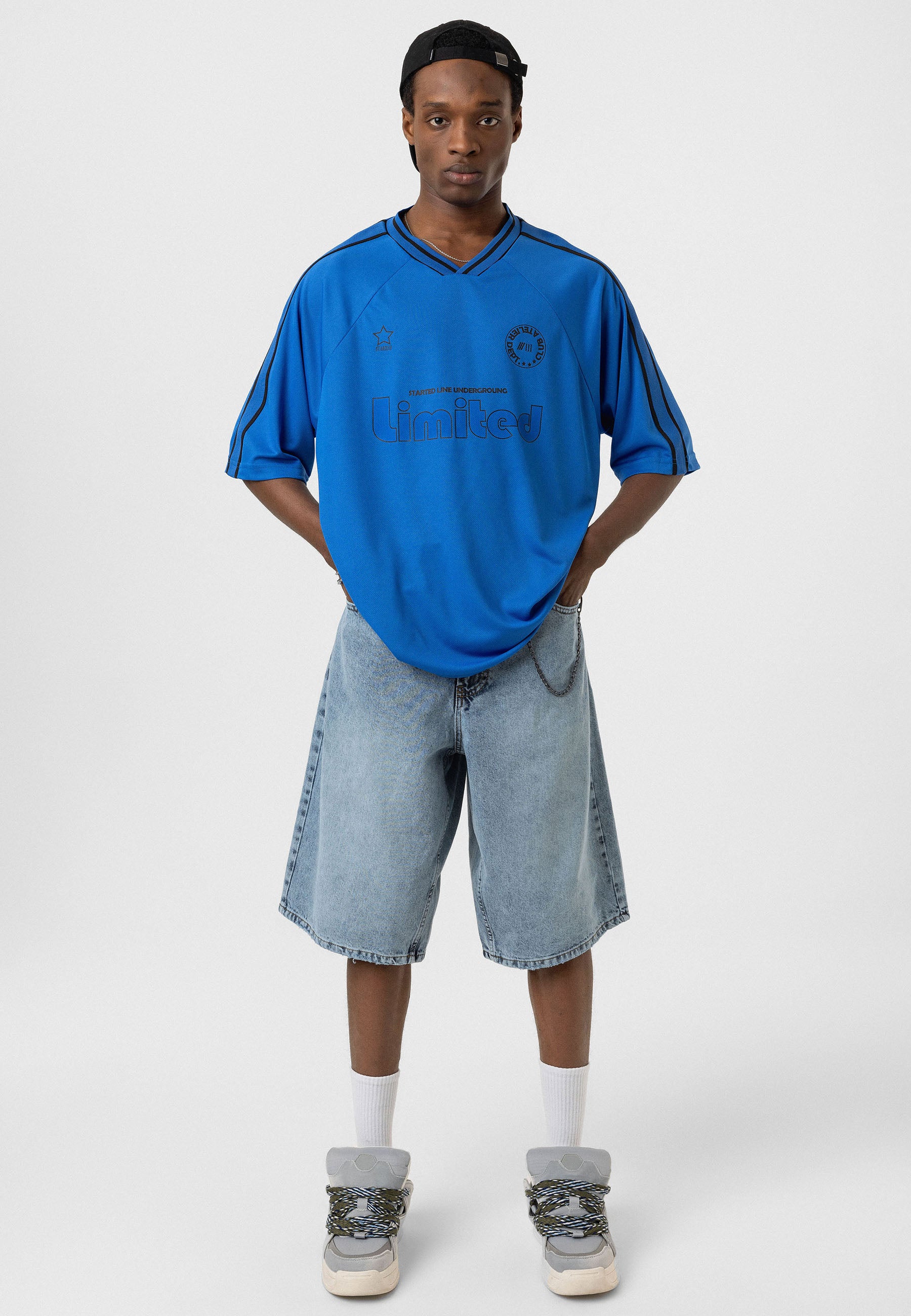 Vivid Saks Blue Oversized Jersey T-shirts – Bold Athletic Style with Comfort