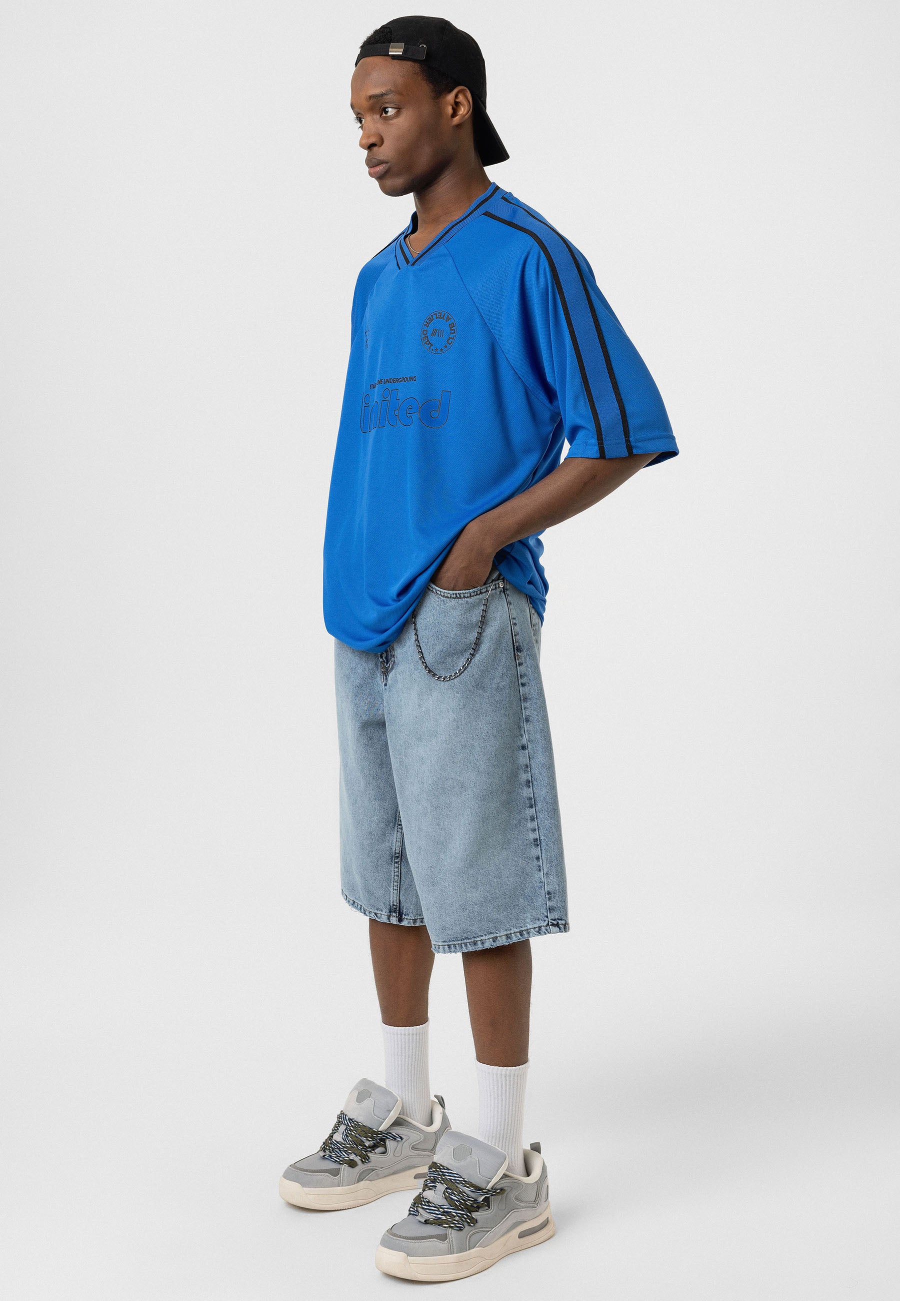 Vivid Saks Blue Oversized Jersey T-shirts – Bold Athletic Style with Comfort