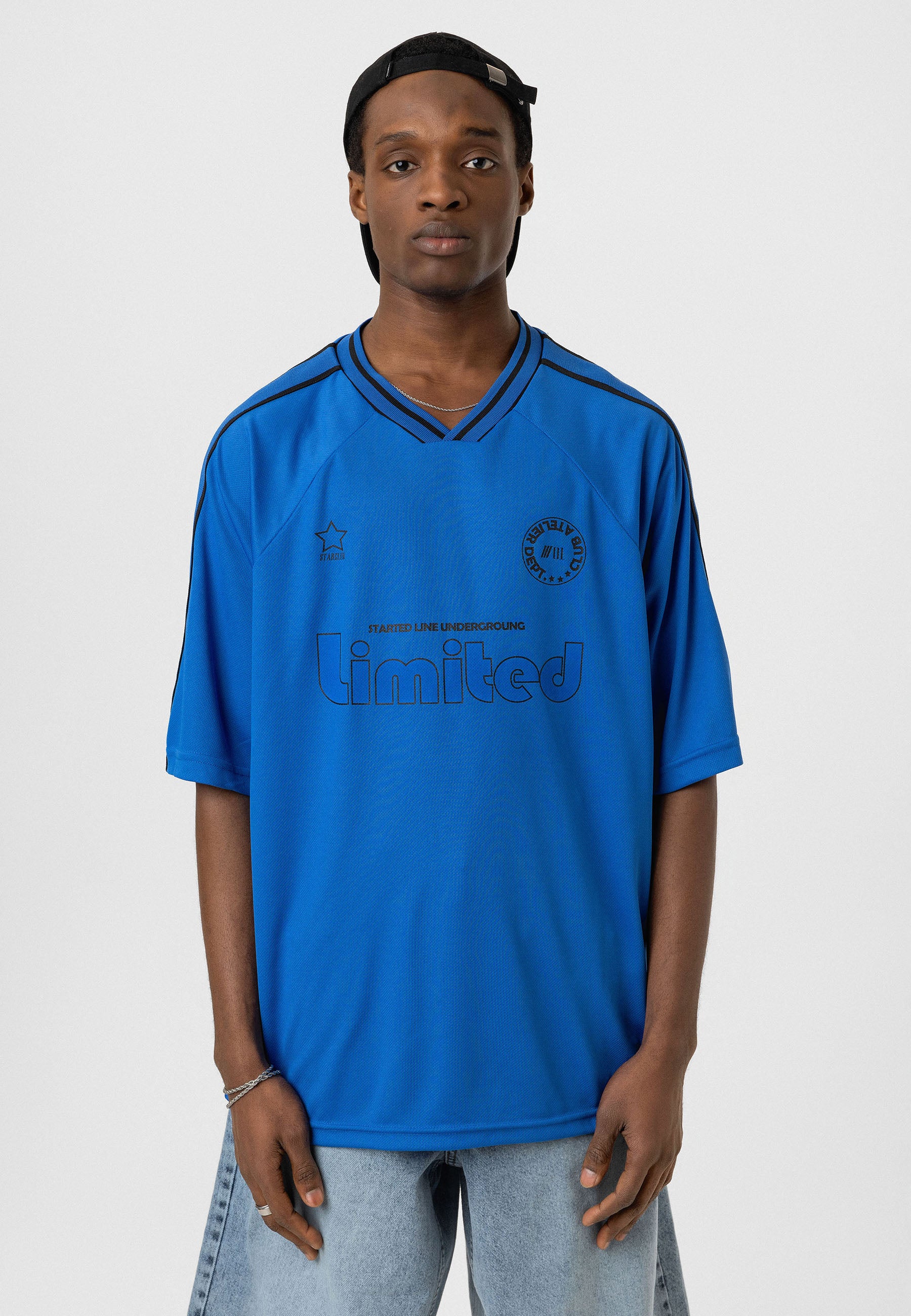 Vivid Saks Blue Oversized Jersey T-shirts – Bold Athletic Style with Comfort