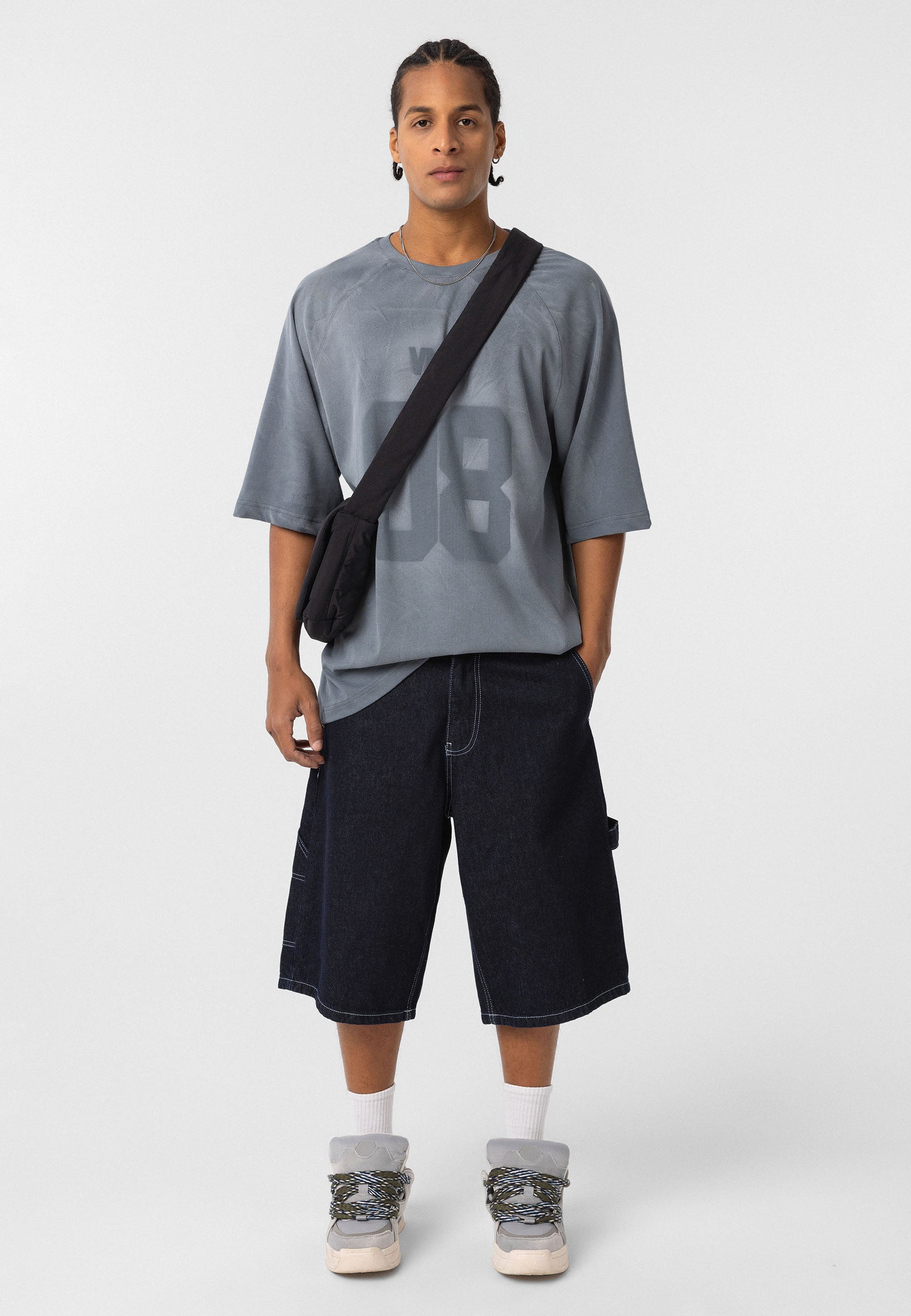 Light Gray Oversized Wash T-shirts – Subtle Texture with Statement Print