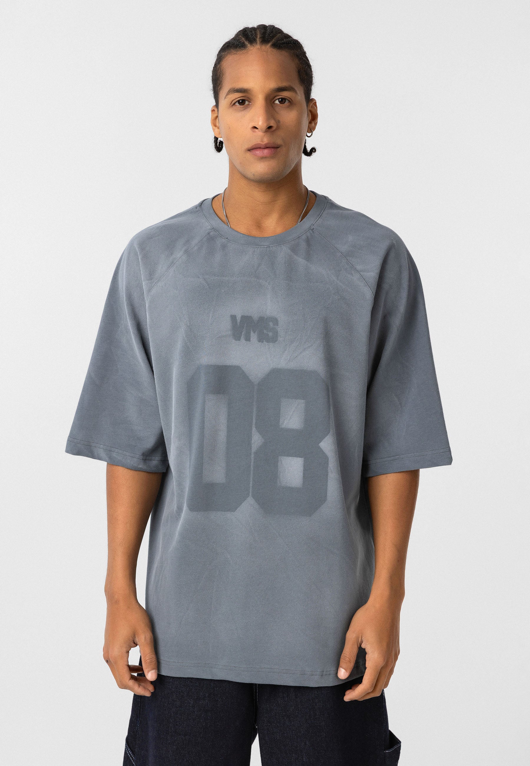 Light Gray Oversized Wash T-shirts – Subtle Texture with Statement Print
