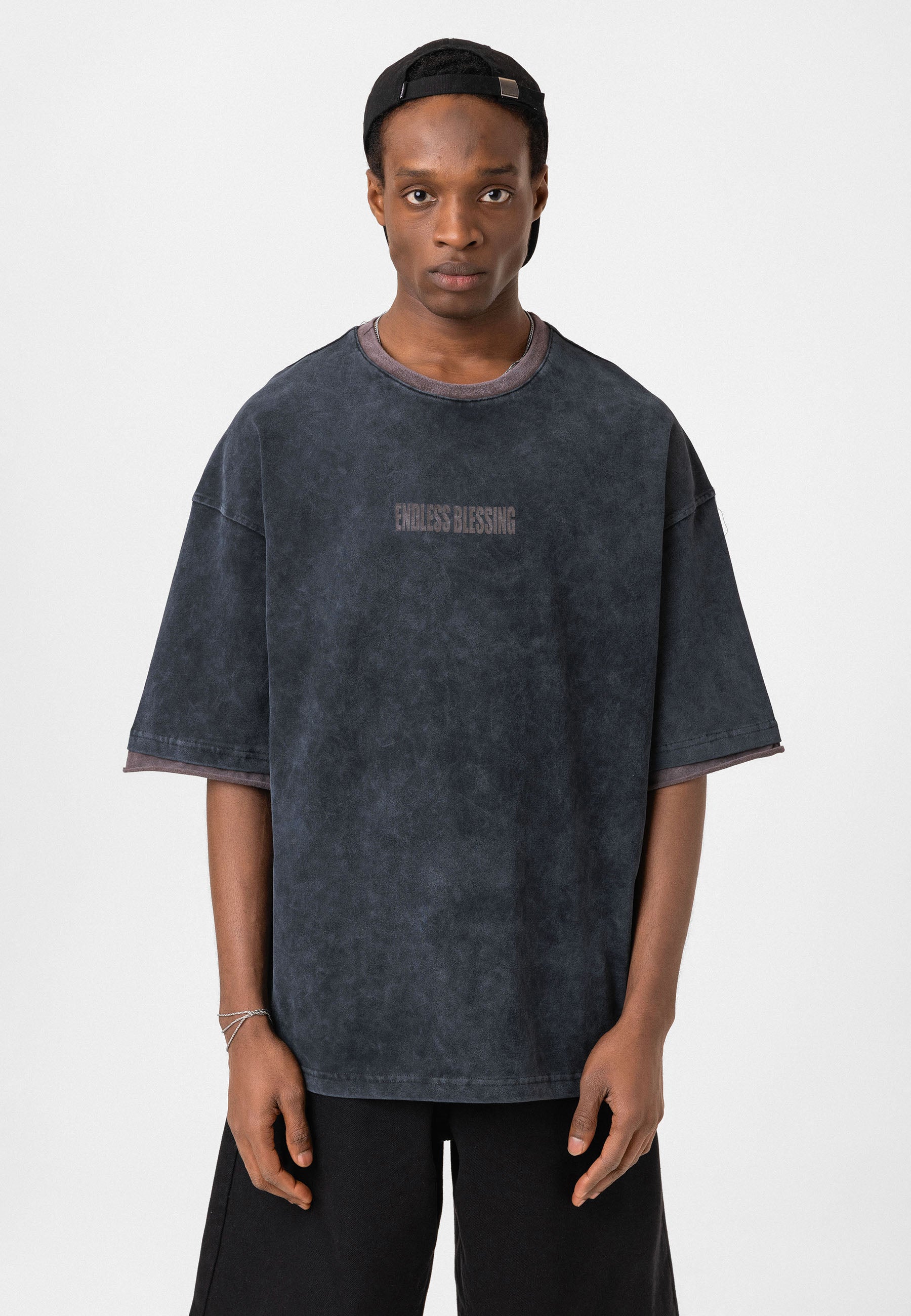 Charcoal Washed Oversized Distressed T-shirts Bold Logo Meets Raw Texture