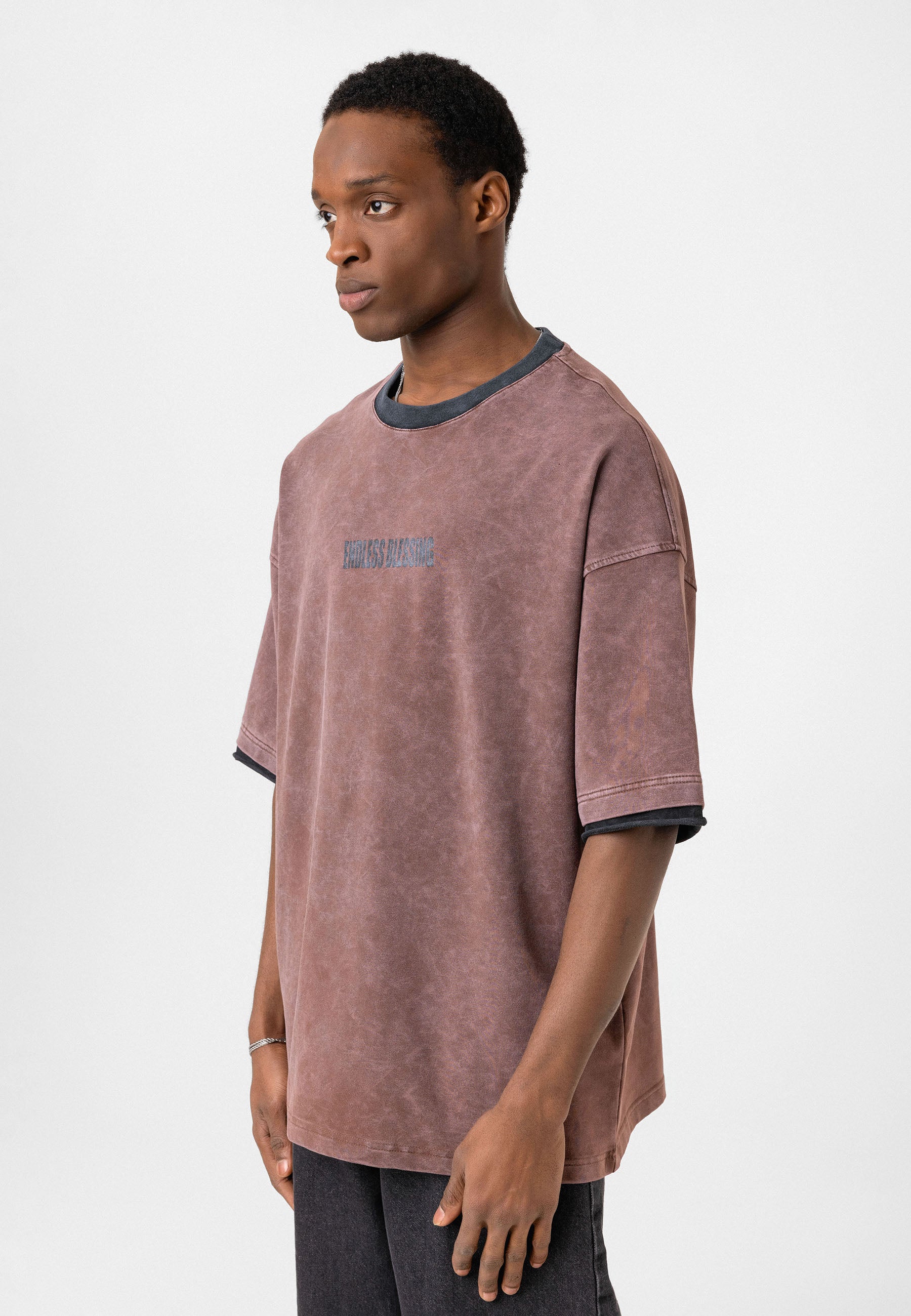 Charcoal Washed Oversized Distressed T-shirts Bold Logo Meets Raw Texture