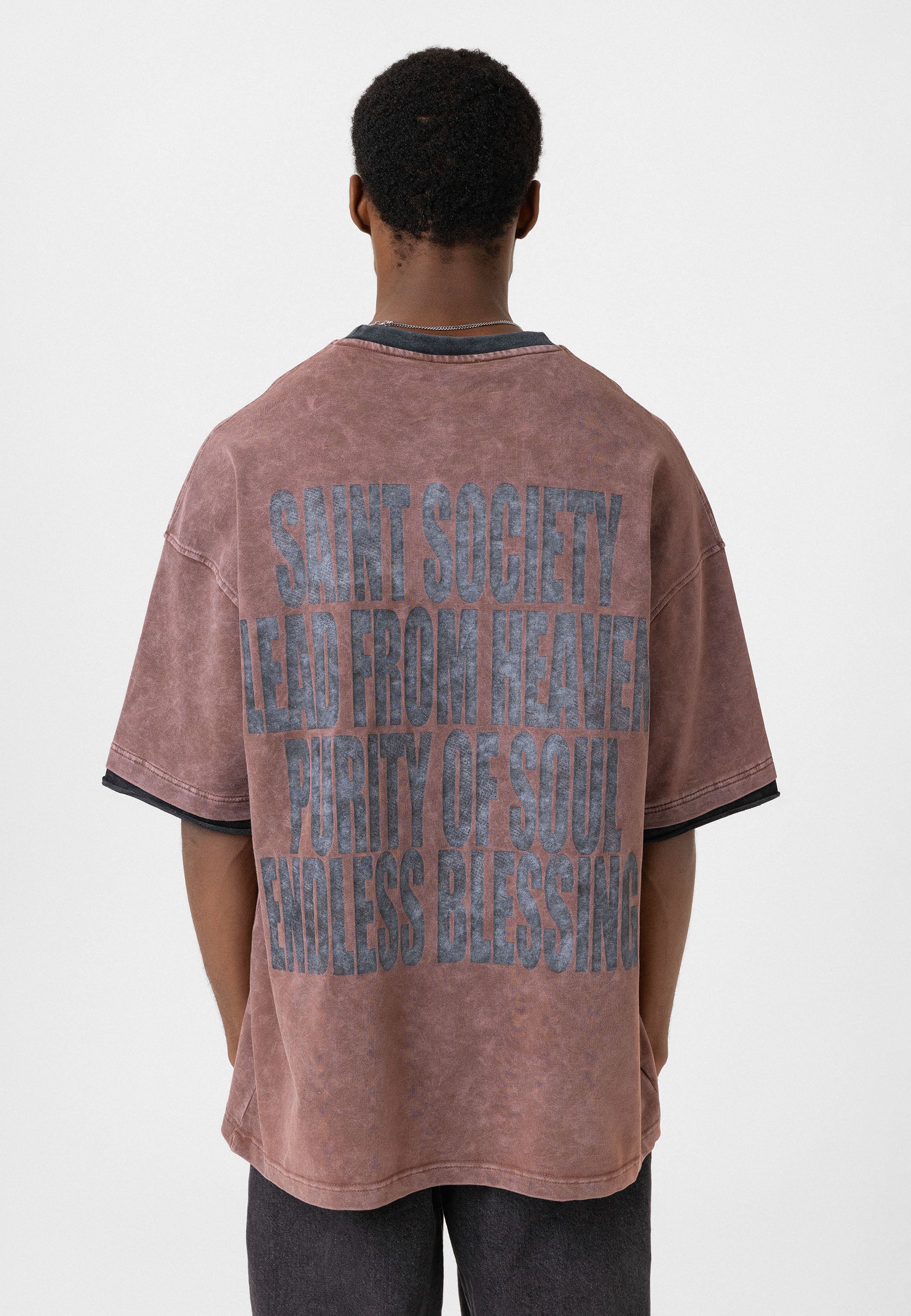 Charcoal Washed Oversized Distressed T-shirts Bold Logo Meets Raw Texture