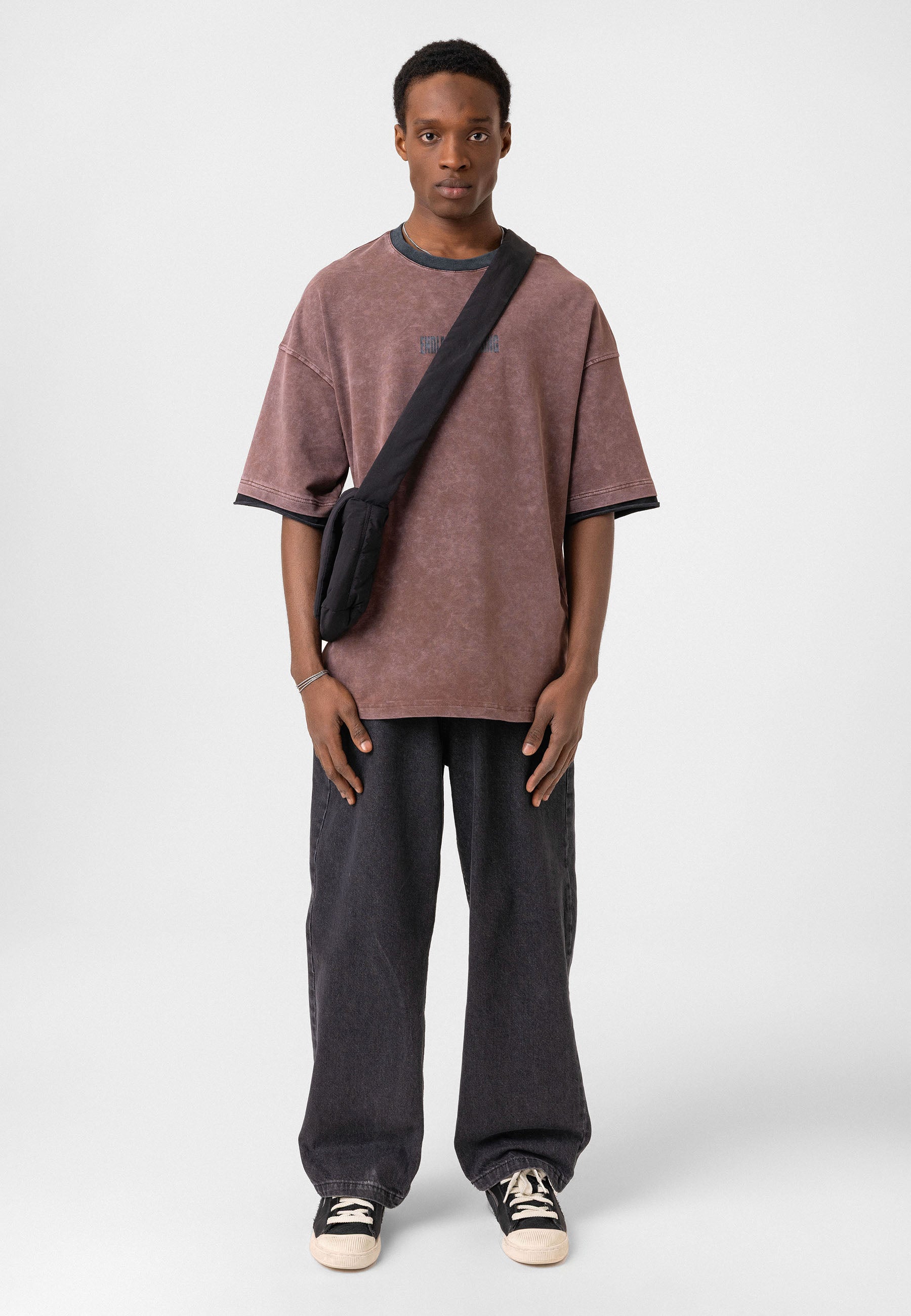 Charcoal Washed Oversized Distressed T-shirts Bold Logo Meets Raw Texture