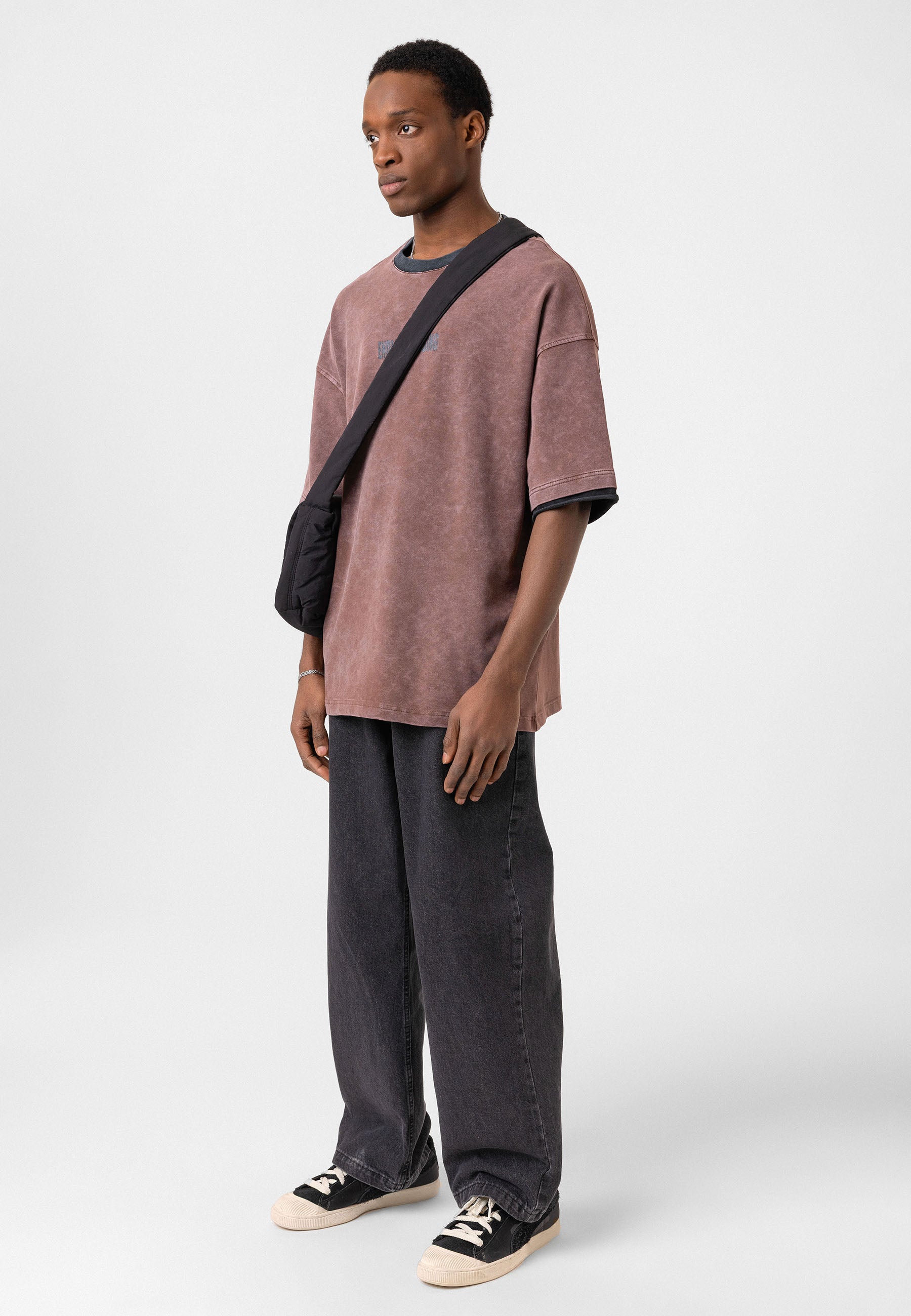 Charcoal Washed Oversized Distressed T-shirts Bold Logo Meets Raw Texture