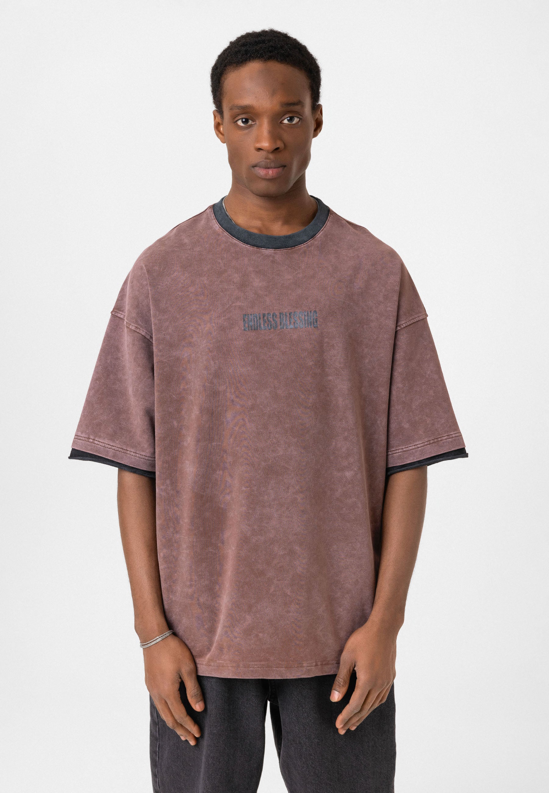 Charcoal Washed Oversized Distressed T-shirts Bold Logo Meets Raw Texture